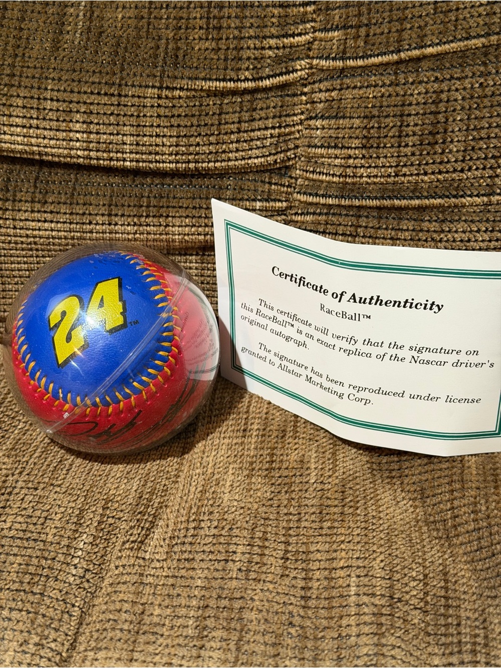 Nascar 24 Blue and Red Collectible Baseball with Certificate